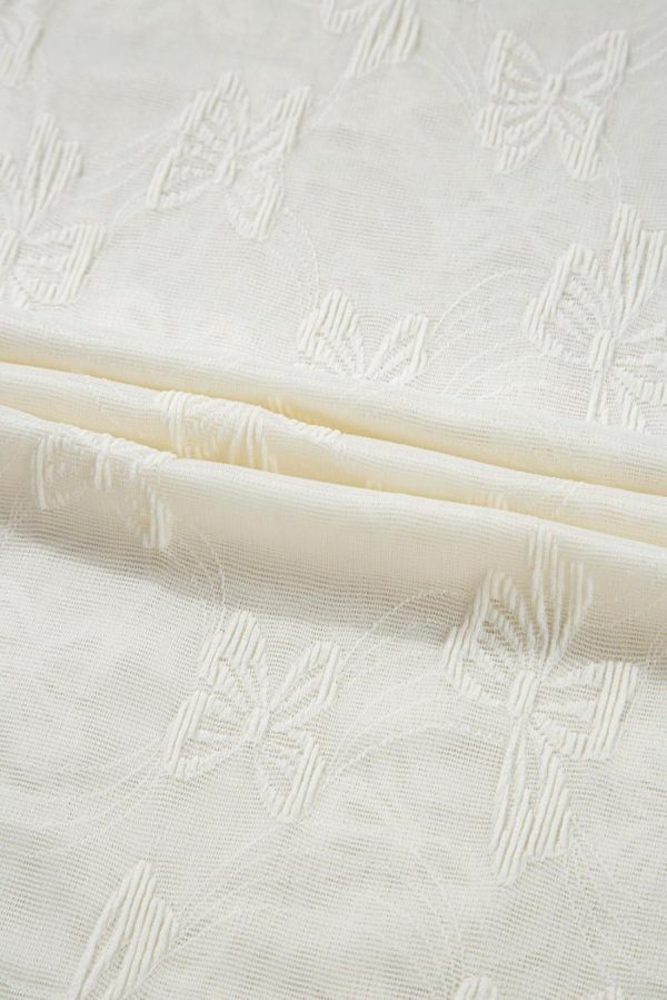 Long Sleeve Tops | White Butterfly Jacquard Mesh Long Sleeve Top - Women - Image 5