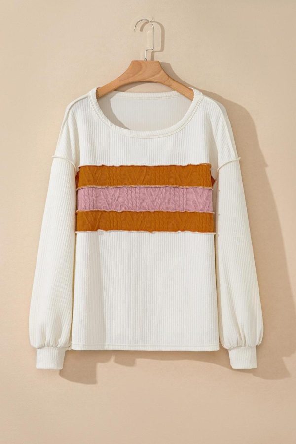 Long Sleeve Tops | White Corded Exposed Seam Patchwork Drop Sleeve Top - Women - Image 7
