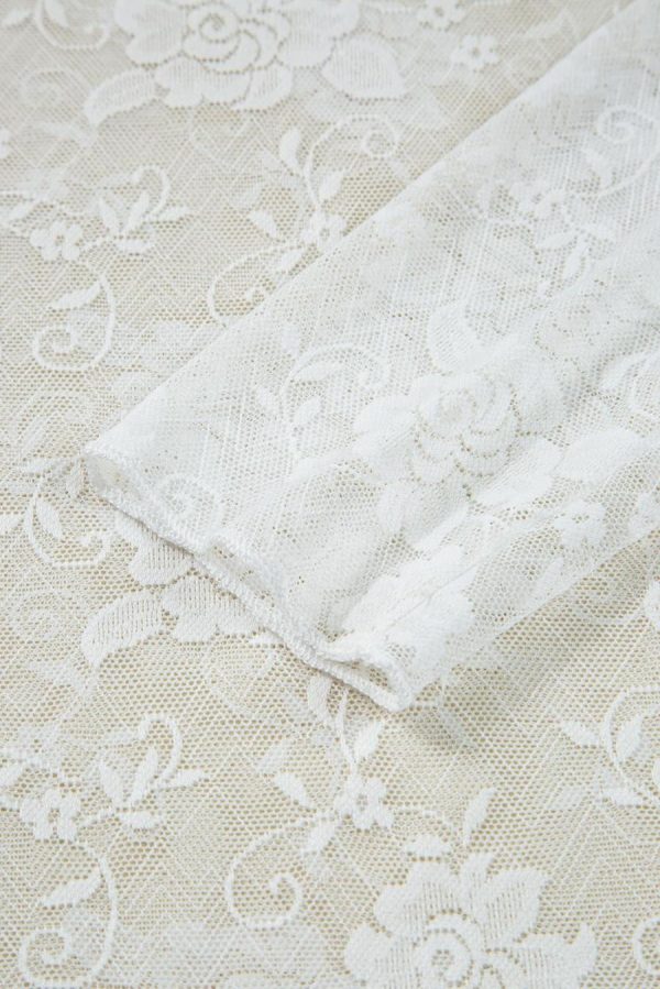 Long Sleeve Tops | White Mock Neck Floral Lace Mesh Long Sleeve Top - Women - Image 7