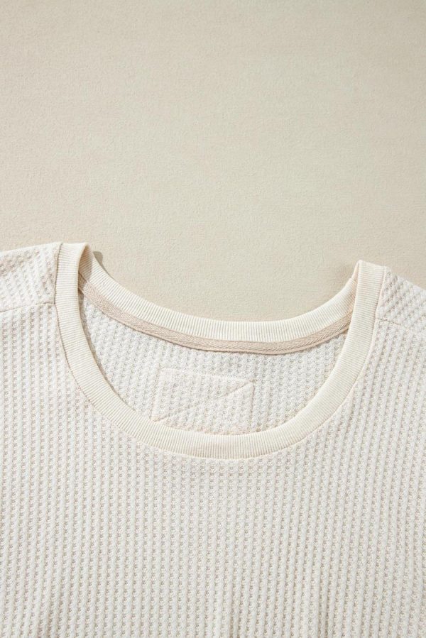 Long Sleeve Tops | White Waffle Knit Exposed Seam Round Neck Oversized Top - Women - Image 2