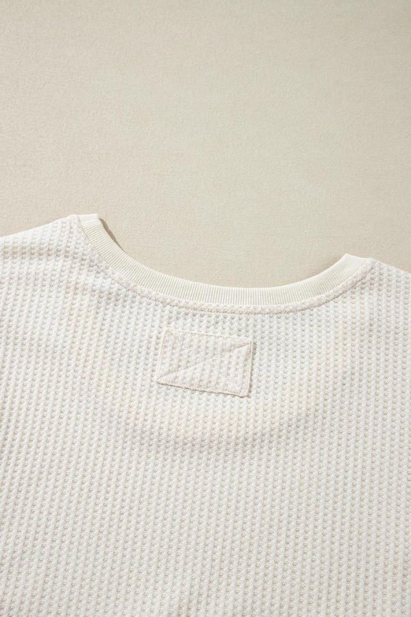 Long Sleeve Tops | White Waffle Knit Exposed Seam Round Neck Oversized Top - Women - Image 4