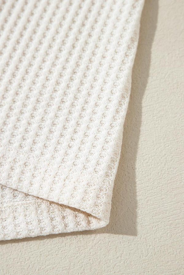Long Sleeve Tops | White Waffle Knit Exposed Seam Round Neck Oversized Top - Women - Image 5