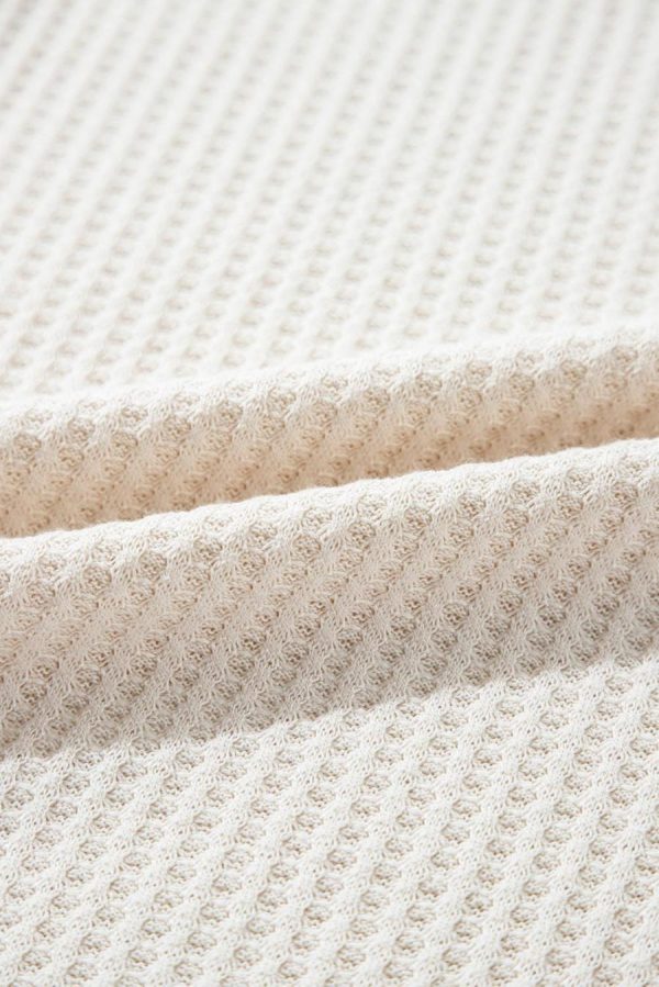 Long Sleeve Tops | White Waffle Knit Exposed Seam Round Neck Oversized Top - Women - Image 6