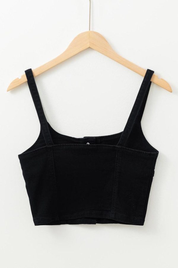 Sleeveless Tops | Black Acid Wash Buttoned Cropped Denim Cami Top - Women - Image 3