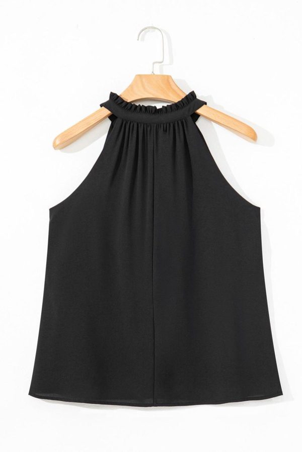 Sleeveless Tops | Black Pinched V Neck Tie Loose Sleeveless Top - Women - Image 5