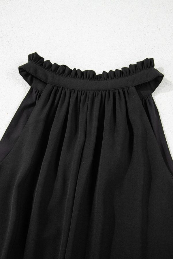 Sleeveless Tops | Black Pinched V Neck Tie Loose Sleeveless Top - Women - Image 6