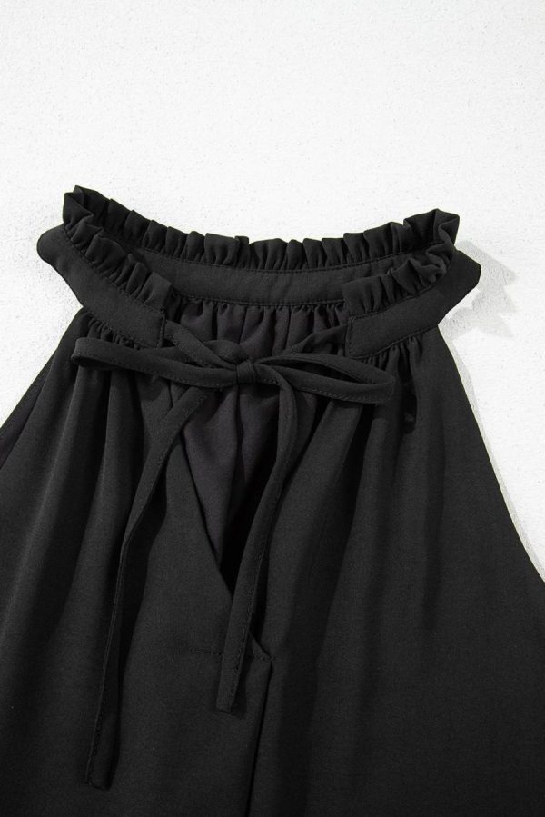Sleeveless Tops | Black Pinched V Neck Tie Loose Sleeveless Top - Women - Image 7