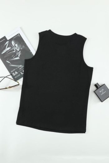 Sleeveless Tops | Black Solid Color Basic Crew Neck Tank Top - Women