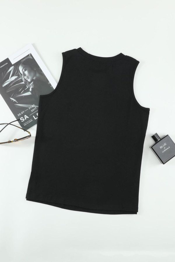 Sleeveless Tops | Black Solid Color Basic Crew Neck Tank Top - Women