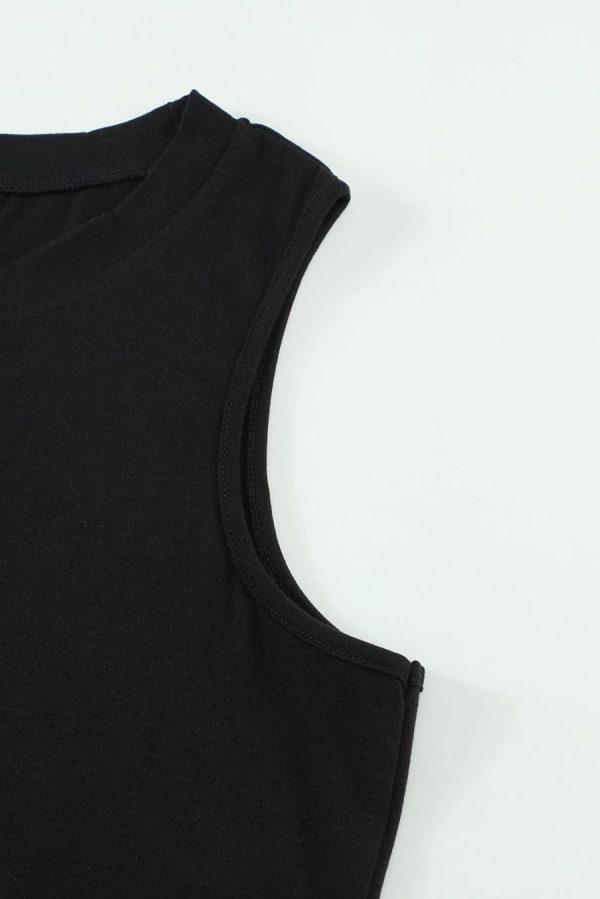 Sleeveless Tops | Black Solid Color Basic Crew Neck Tank Top - Women - Image 3