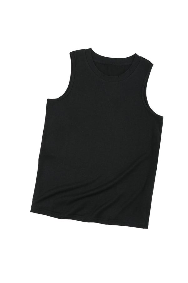 Sleeveless Tops | Black Solid Color Basic Crew Neck Tank Top - Women - Image 7