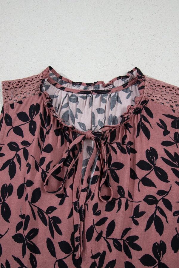 Sleeveless Tops | Brown Floral Print Tie Neck Sleeveless Top - Women - Image 2