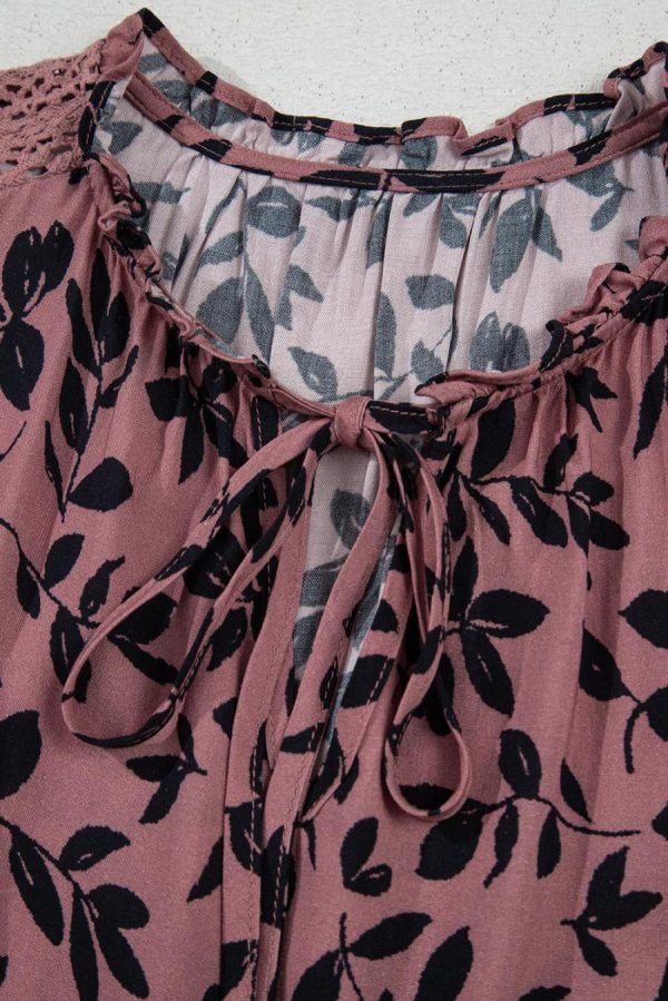 Sleeveless Tops | Brown Floral Print Tie Neck Sleeveless Top - Women - Image 3