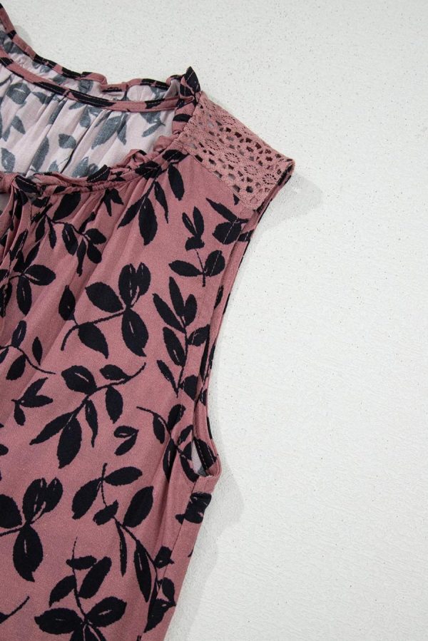 Sleeveless Tops | Brown Floral Print Tie Neck Sleeveless Top - Women - Image 4