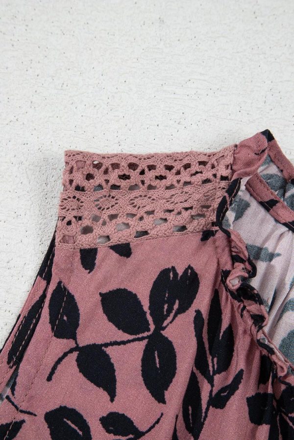 Sleeveless Tops | Brown Floral Print Tie Neck Sleeveless Top - Women - Image 5