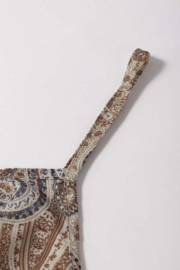 Sleeveless Tops | Khaki Paisley Print Spaghetti Strap V Neck Smocked Cami Top - Women - Image 5