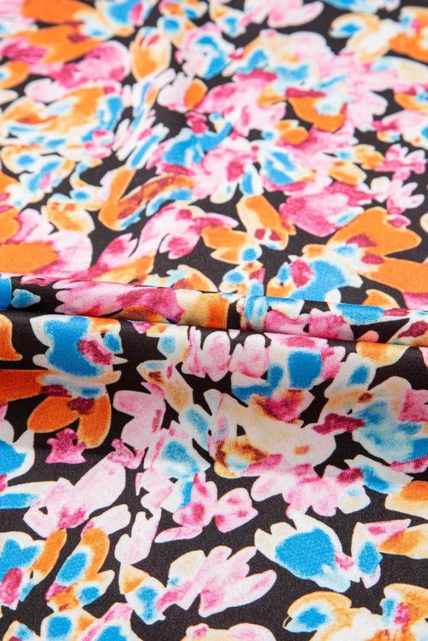 Sleeveless Tops | Orange Floral Print Shirred Stand Neck Flutter Shoulder Blouse - Women - Image 7