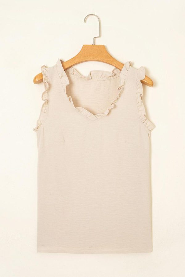 Sleeveless Tops | Parchment Frill Trim V Neck Crinkled Sleeveless Top - Women - Image 5