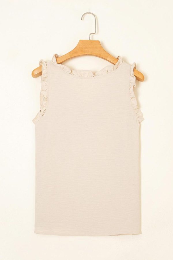 Sleeveless Tops | Parchment Frill Trim V Neck Crinkled Sleeveless Top - Women - Image 6