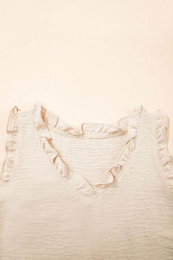 Sleeveless Tops | Parchment Frill Trim V Neck Crinkled Sleeveless Top - Women - Image 7