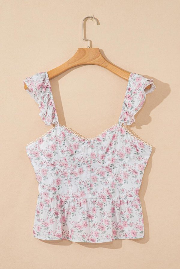 Sleeveless Tops | Pink Floral Flutter Peplum Cami Top - Women - Image 4