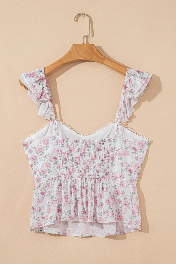 Sleeveless Tops | Pink Floral Flutter Peplum Cami Top - Women - Image 5