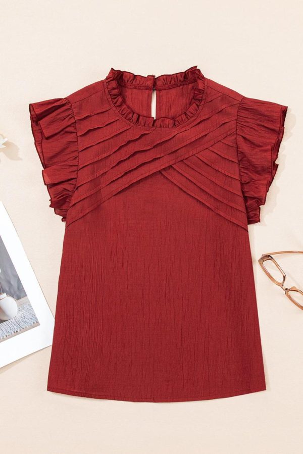 Sleeveless Tops | Red Dahlia Frill Neck Solid Color Pleated Blouse - Women - Image 6