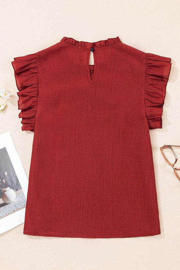 Sleeveless Tops | Red Dahlia Frill Neck Solid Color Pleated Blouse - Women - Image 7