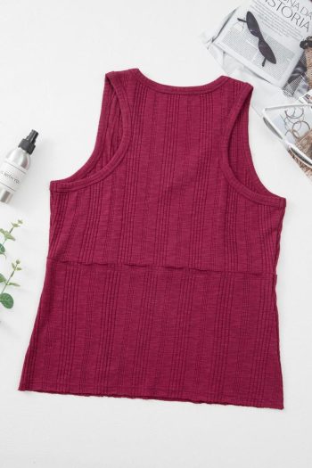 Sleeveless Tops | Red Dahlia Ribbed Textured Exposed Stitching Tank Top - Women