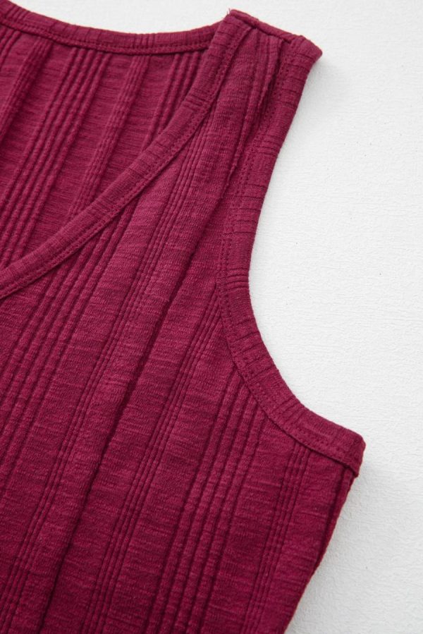 Sleeveless Tops | Red Dahlia Ribbed Textured Exposed Stitching Tank Top - Women - Image 3