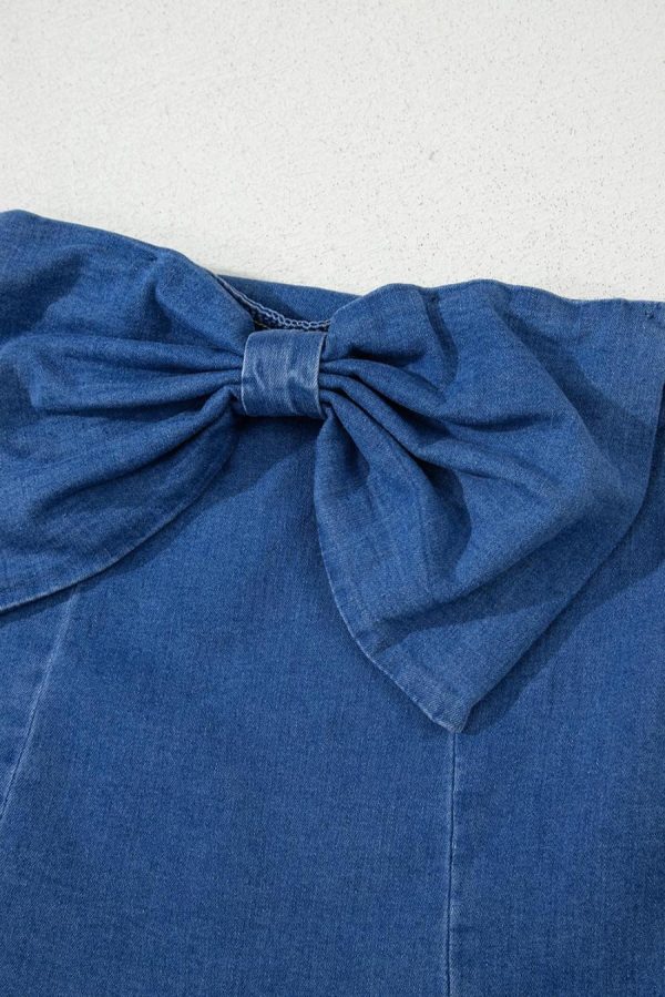 Sleeveless Tops | Sail Blue Vintage Bow Front Smocked Back Denim Tube Top - Women - Image 2