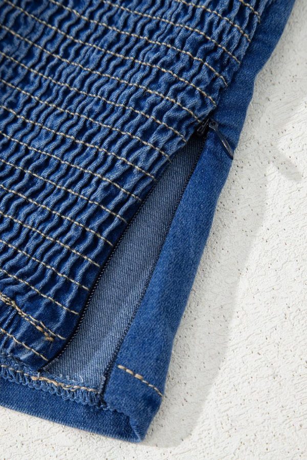 Sleeveless Tops | Sail Blue Vintage Bow Front Smocked Back Denim Tube Top - Women - Image 3