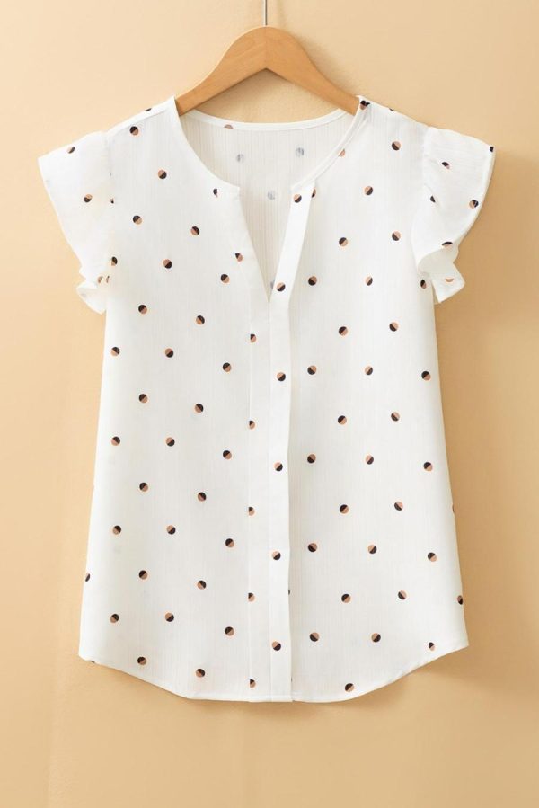 Sleeveless Tops | White Polka Dot Print V Neck Sleeveless Shirt - Women - Image 2