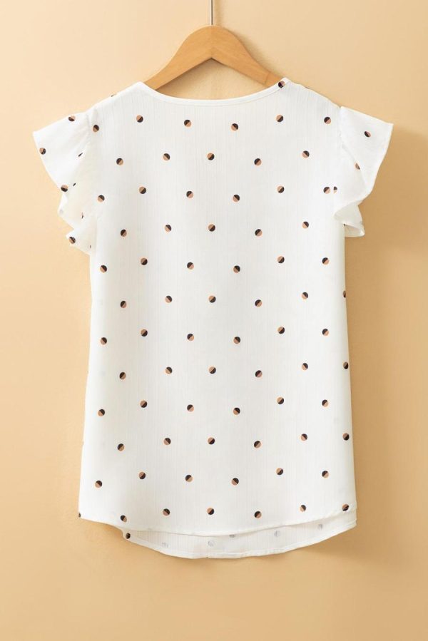 Sleeveless Tops | White Polka Dot Print V Neck Sleeveless Shirt - Women - Image 3
