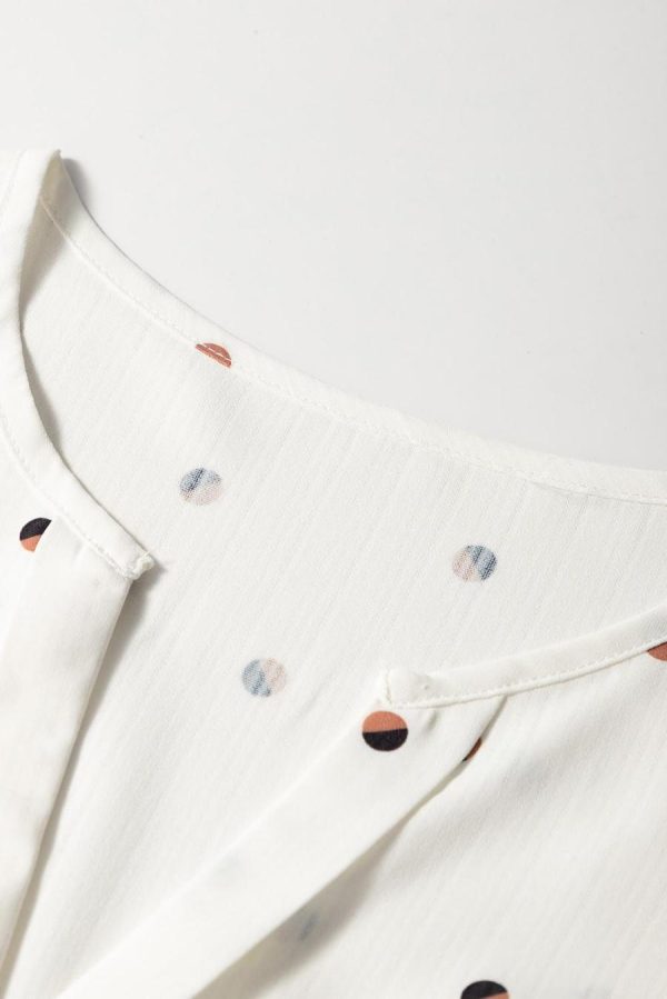 Sleeveless Tops | White Polka Dot Print V Neck Sleeveless Shirt - Women - Image 4