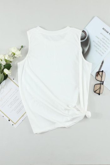 Sleeveless Tops | White Solid Color Basic Crew Neck Tank - Women
