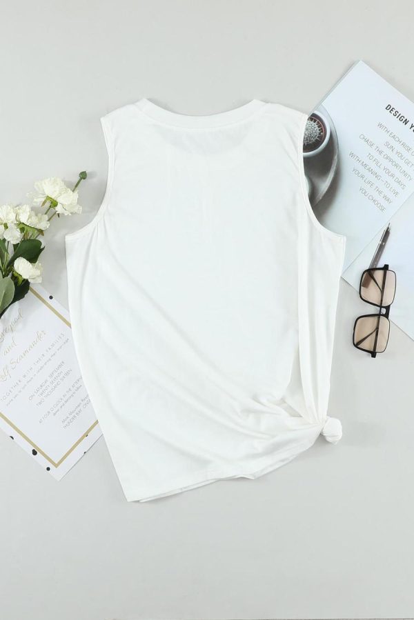 Sleeveless Tops | White Solid Color Basic Crew Neck Tank - Women