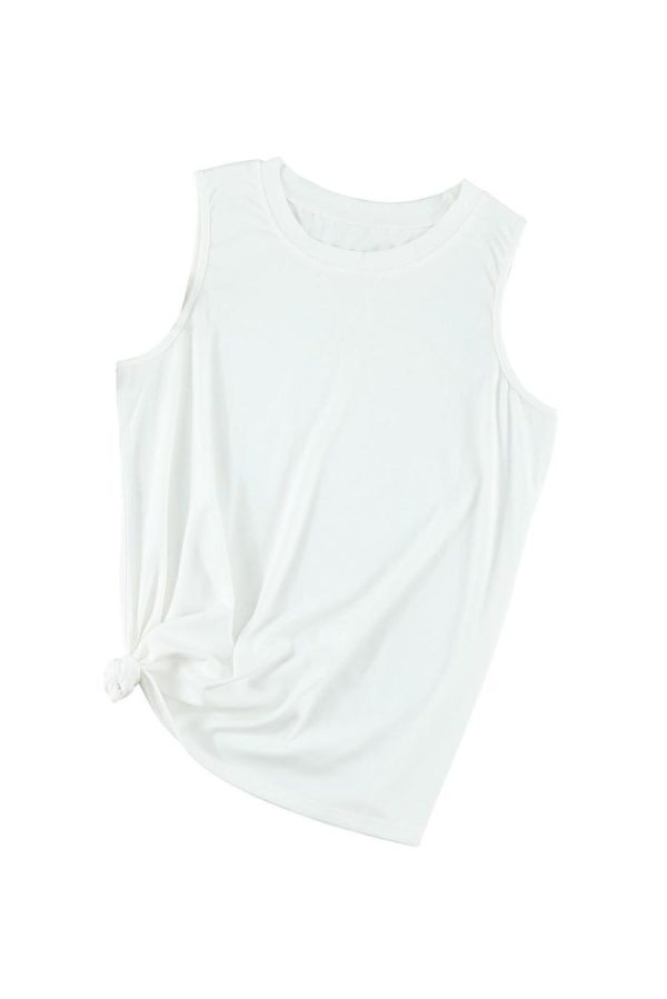 Sleeveless Tops | White Solid Color Basic Crew Neck Tank - Women - Image 7