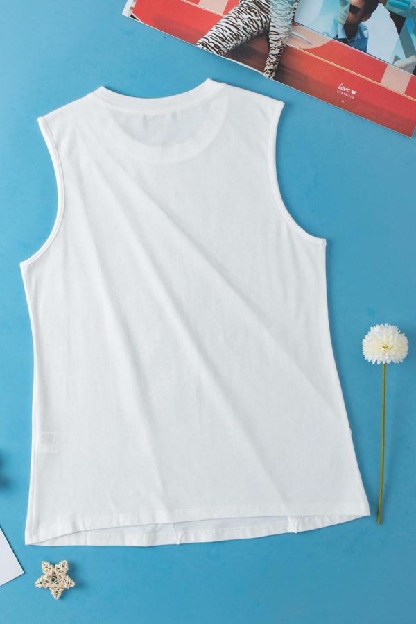 Sleeveless Tops | White Solid Color Crew Neck Pleated Tank Top - Women - Image 2