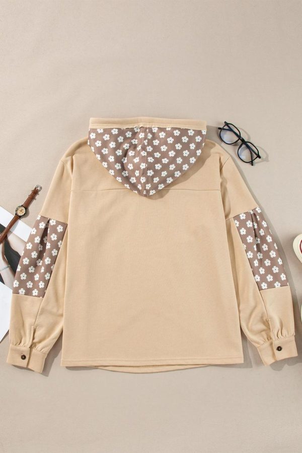 Sweatshirts & Hoodies | Apricot Floral Patchwork Star Pattern Drawstring Hoodie - Women - Image 5