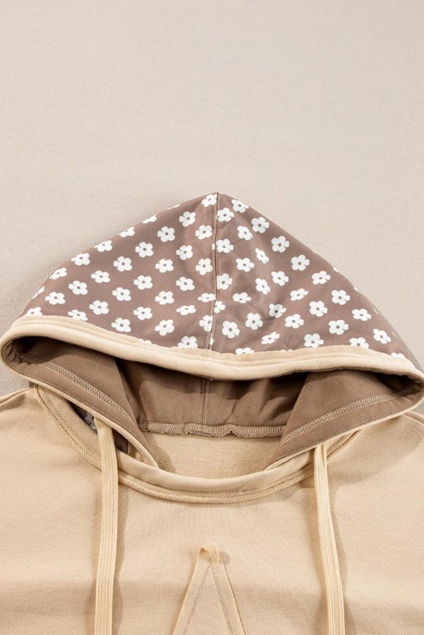 Sweatshirts & Hoodies | Apricot Floral Patchwork Star Pattern Drawstring Hoodie - Women - Image 6