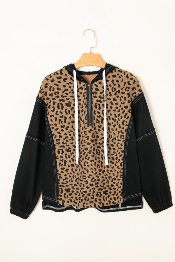 Sweatshirts & Hoodies | Brown Leopard Patchwork Quarter Zip Hoodie - Women - Image 2