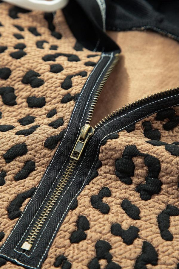 Sweatshirts & Hoodies | Brown Leopard Patchwork Quarter Zip Hoodie - Women - Image 5