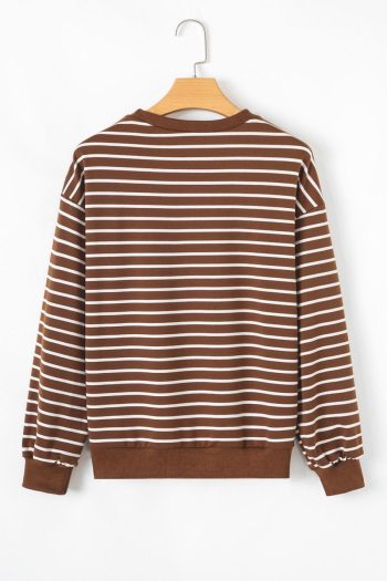 Sweatshirts & Hoodies | Coffee Striped Long Sleeve Round Neck Loose Fit Sweatshirt - Women