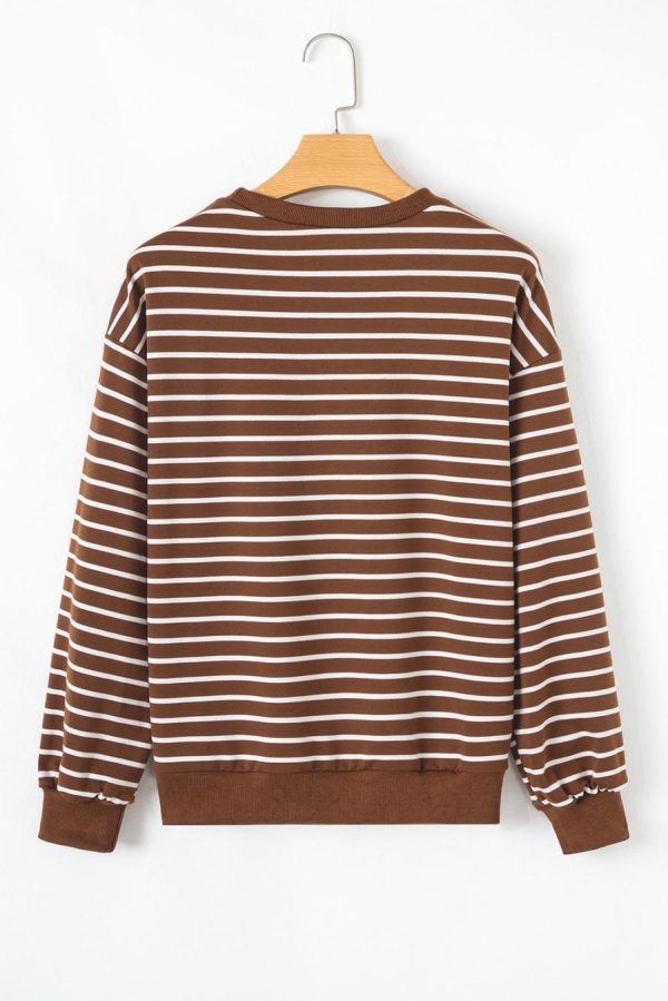 Sweatshirts & Hoodies | Coffee Striped Long Sleeve Round Neck Loose Fit Sweatshirt - Women