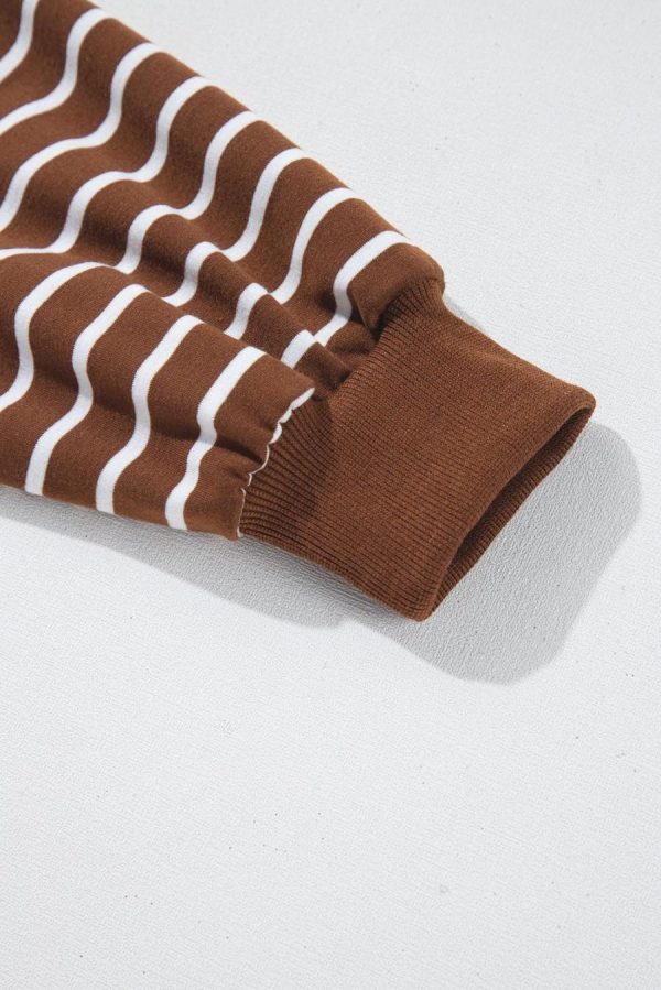 Sweatshirts & Hoodies | Coffee Striped Long Sleeve Round Neck Loose Fit Sweatshirt - Women - Image 4
