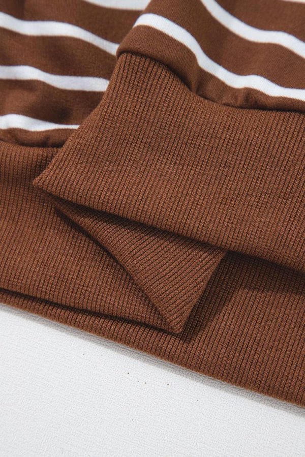 Sweatshirts & Hoodies | Coffee Striped Long Sleeve Round Neck Loose Fit Sweatshirt - Women - Image 5