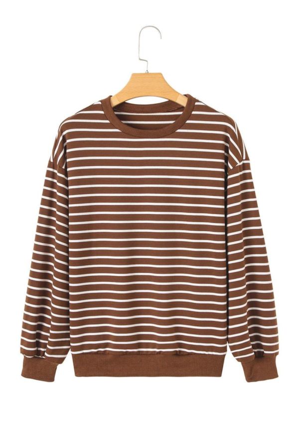 Sweatshirts & Hoodies | Coffee Striped Long Sleeve Round Neck Loose Fit Sweatshirt - Women - Image 7