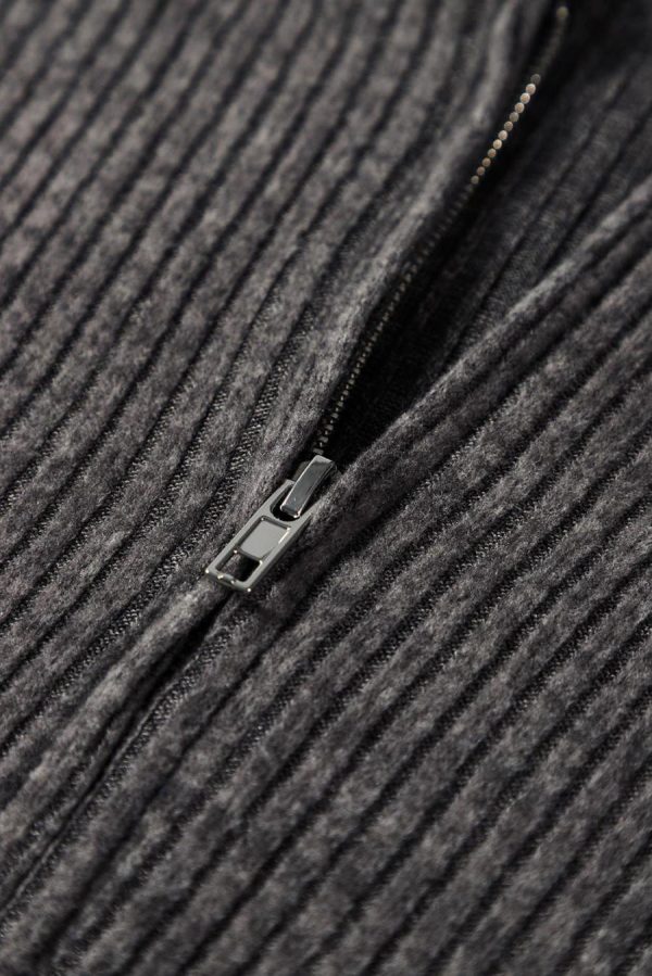 Sweatshirts & Hoodies | Dark Grey Ribbed Zip Front Drawstring Hoodie - Women - Image 5