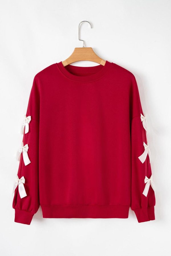 Sweatshirts & Hoodies | Fiery Red Sweet Bowknot Round Neck Sweatshirt - Women - Image 2